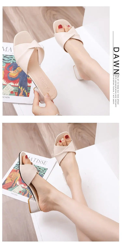 Simple Leather Square Heel Shoes Women