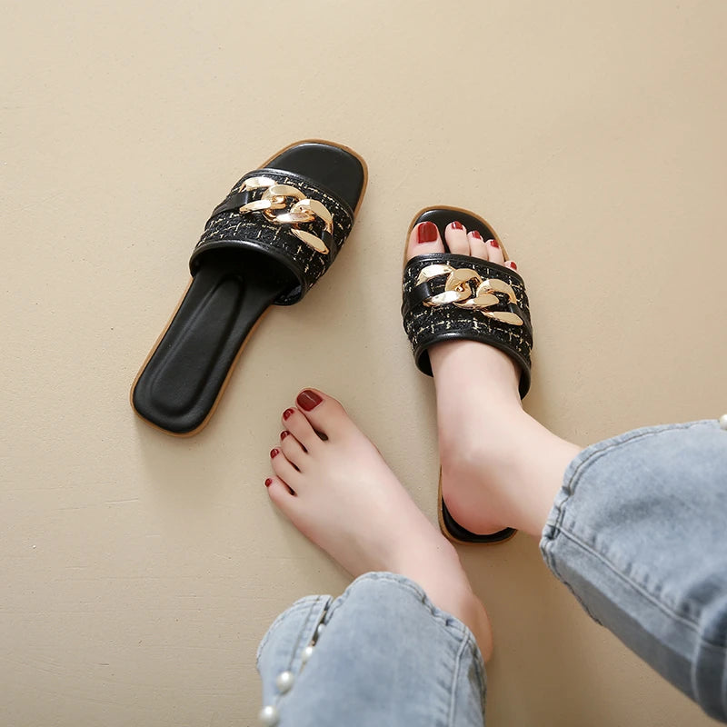 Trend Luxury Designer Chain Summer Slippers For Women