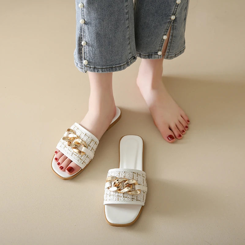 Trend Luxury Designer Chain Summer Slippers For Women