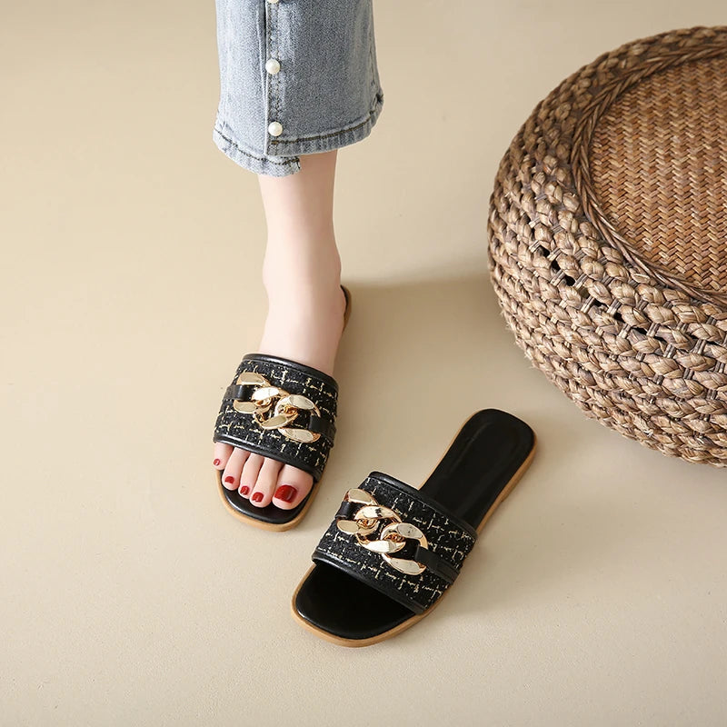 Trend Luxury Designer Chain Summer Slippers For Women