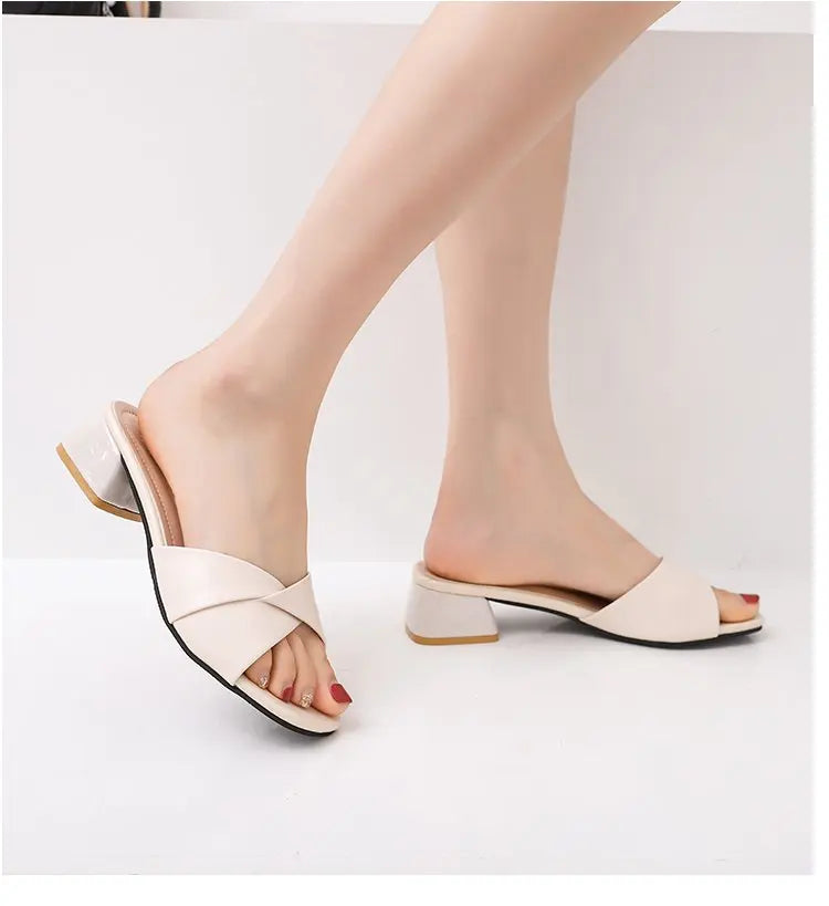 Simple Leather Square Heel Shoes Women