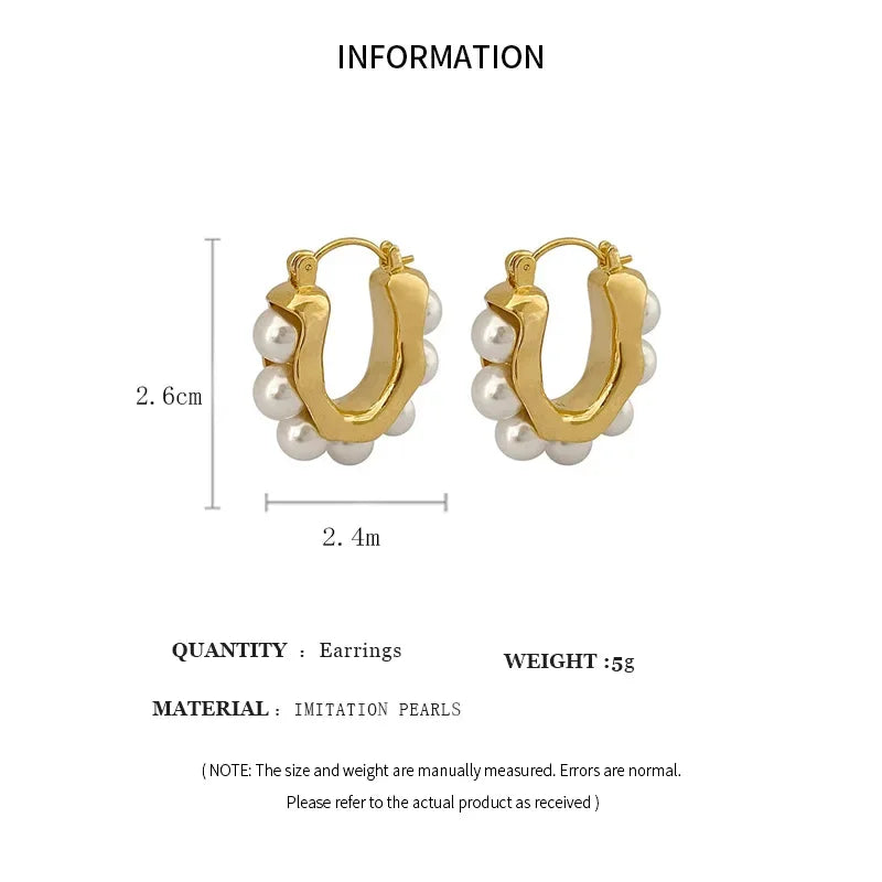 Stylish U-shaped Hoop Earrings Gold Color Elegant Imitation Pearl Earrings