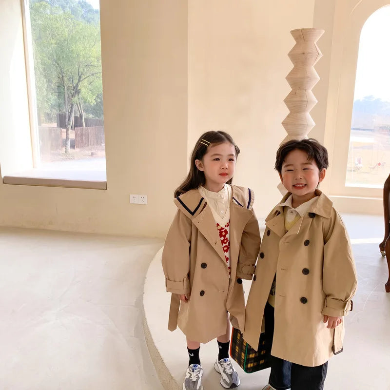 Down Collar Korea Solid Color Coat for Kids oy & girl