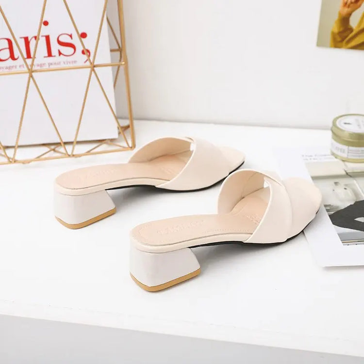 Simple Leather Square Heel Shoes Women