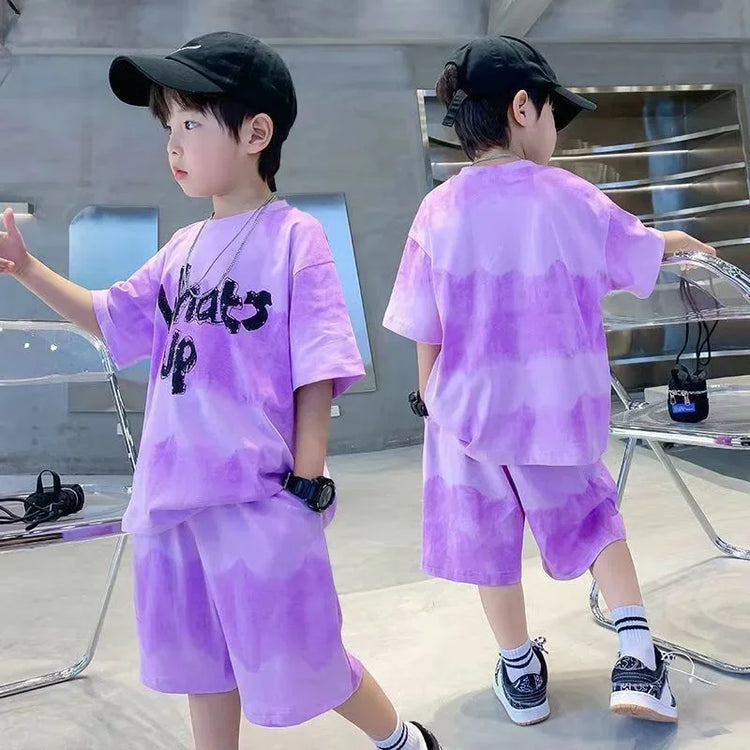 Gradient Color Kids T-Shirt & Loose Shorts 2pcs Set