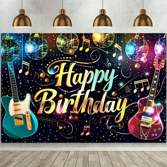 Happy Birthday background and guitar rock themed party banner