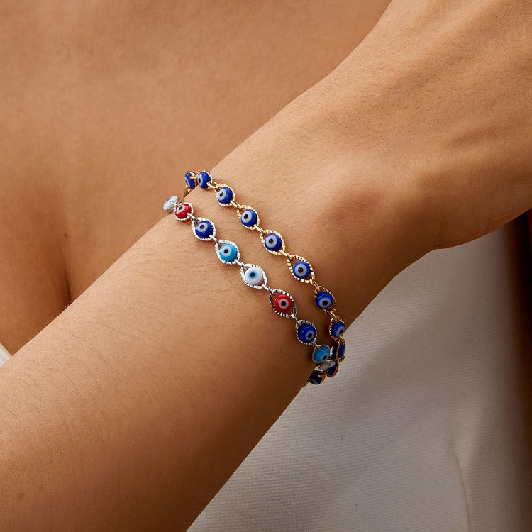 Blue Evil Eye Bracelet for Women Fashion Turkish Lucky Resin Bead Chain Adjustable