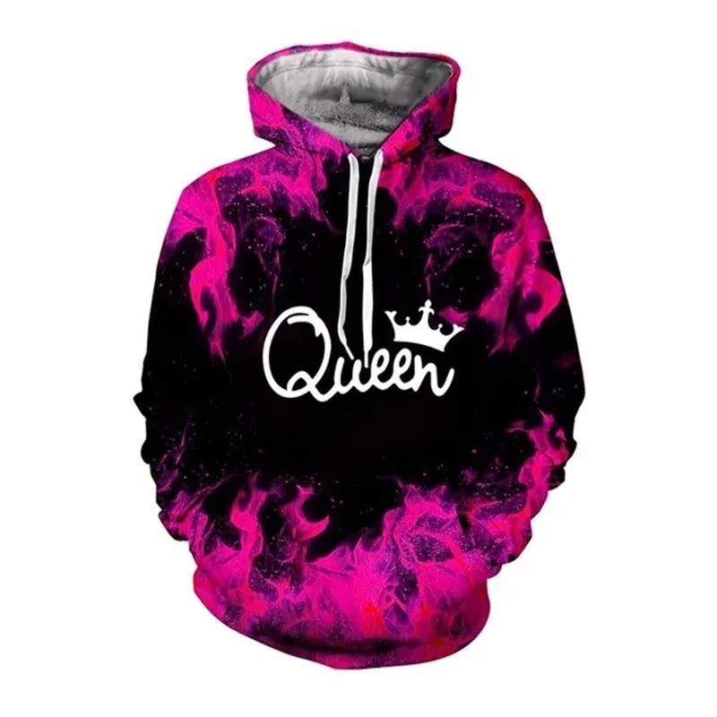 King 3D Print Trendy Matching Couple King And Queen Hoodies