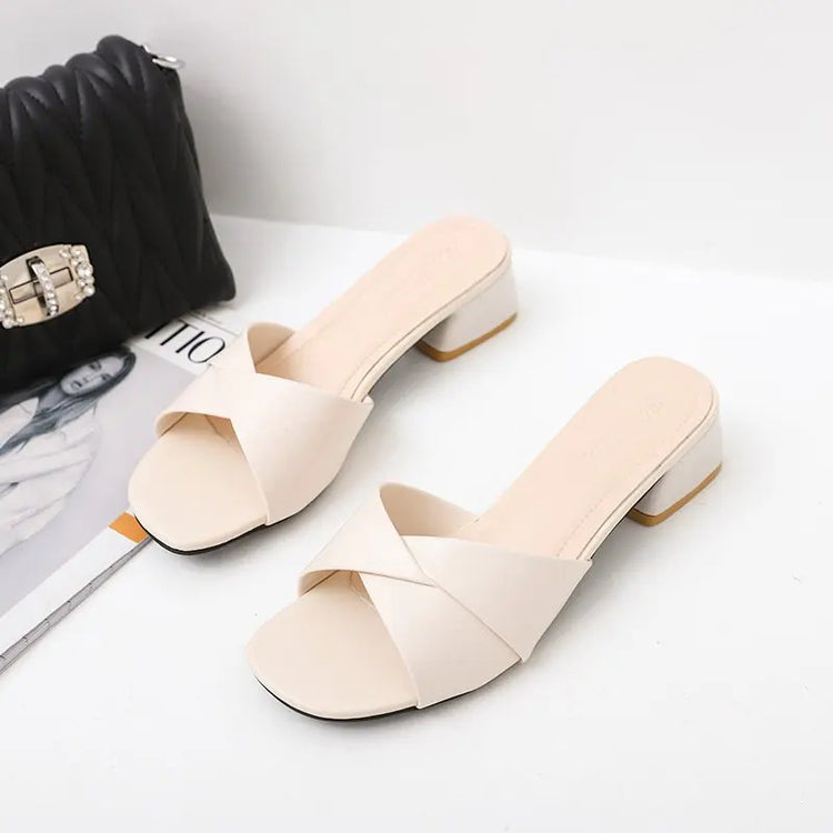 Simple Leather Square Heel Shoes Women