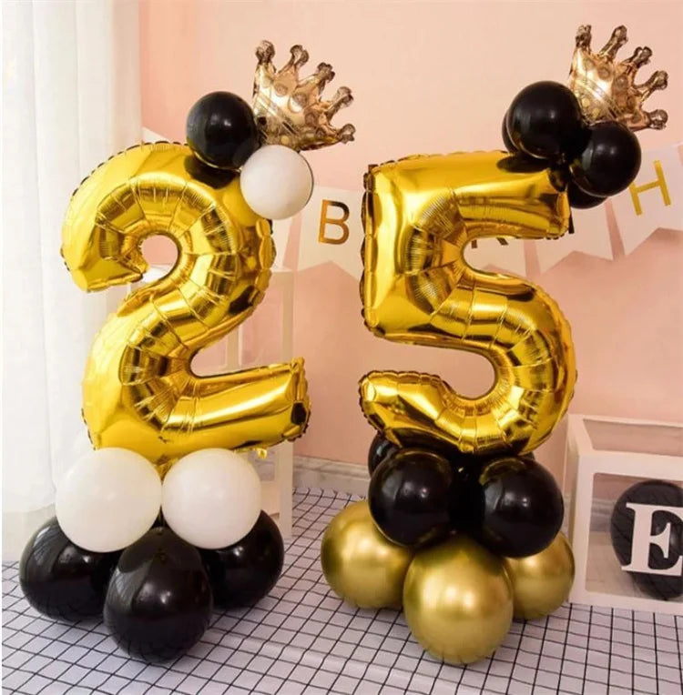 Happy Birthday Balloons  Chrome Gold Black 32inch