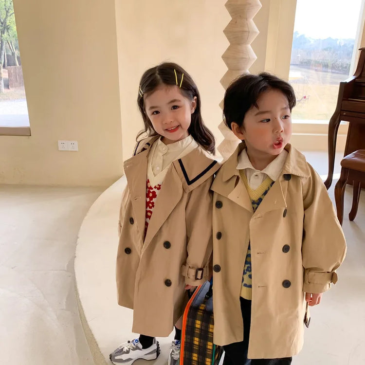 Down Collar Korea Solid Color Coat for Kids oy & girl