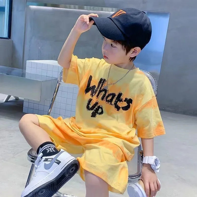 Gradient Color Kids T-Shirt & Loose Shorts 2pcs Set