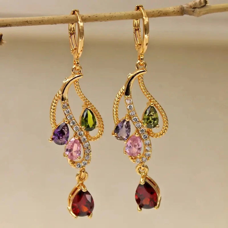 Bohemian Style Colored Zircon Earrings, Elegant and Luxurious Jewelry,