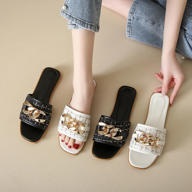 Trend Luxury Designer Chain Summer Slippers For Women