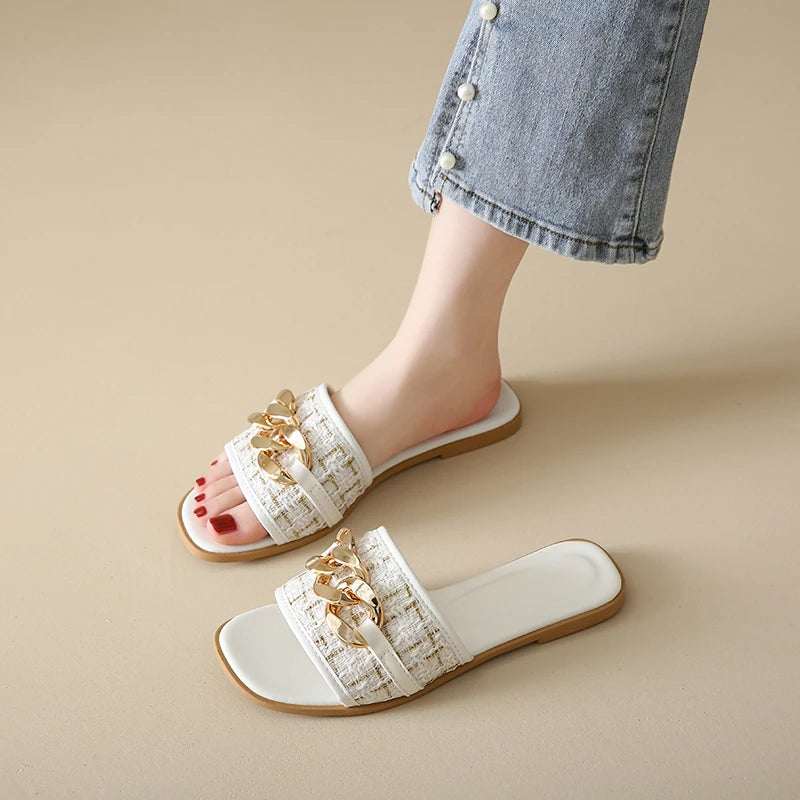 Trend Luxury Designer Chain Summer Slippers For Women