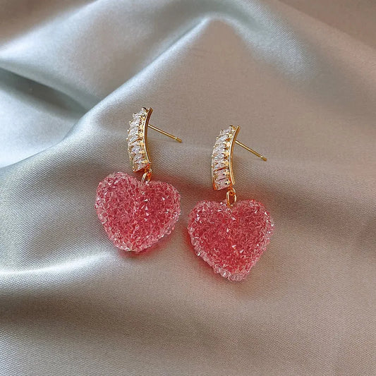 Trendy Lovely Pink Heart Dangle Earrings For Women  Jewelry