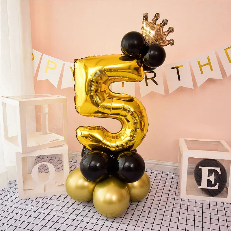 Happy Birthday Balloons  Chrome Gold Black 32inch