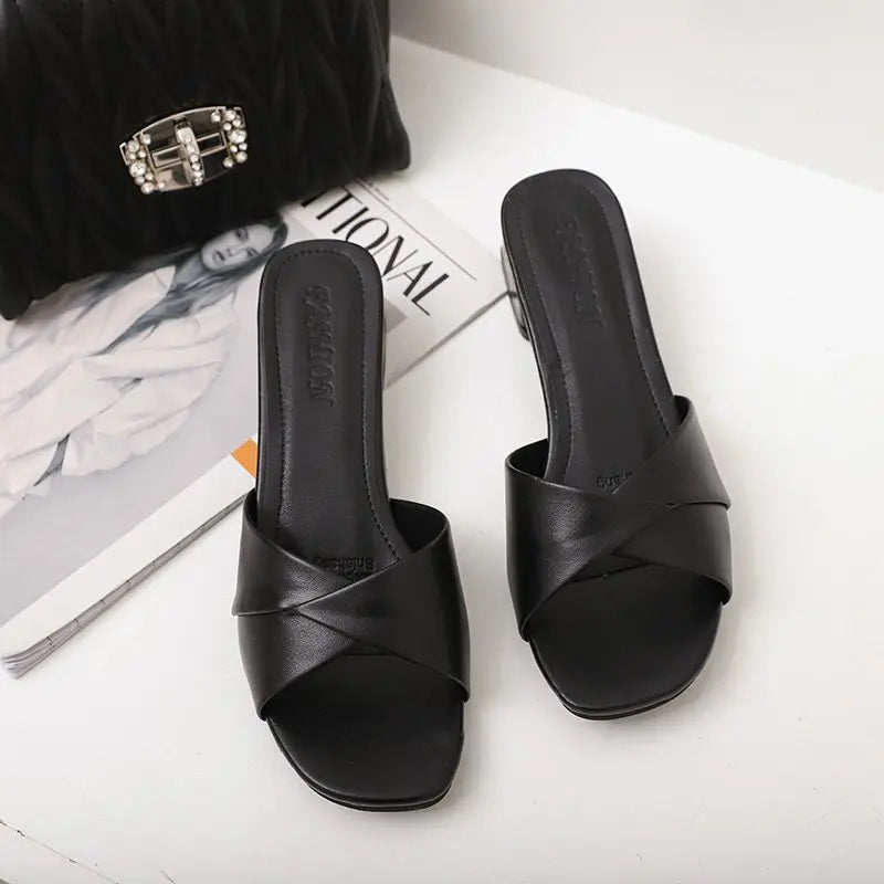 Simple Leather Square Heel Shoes Women