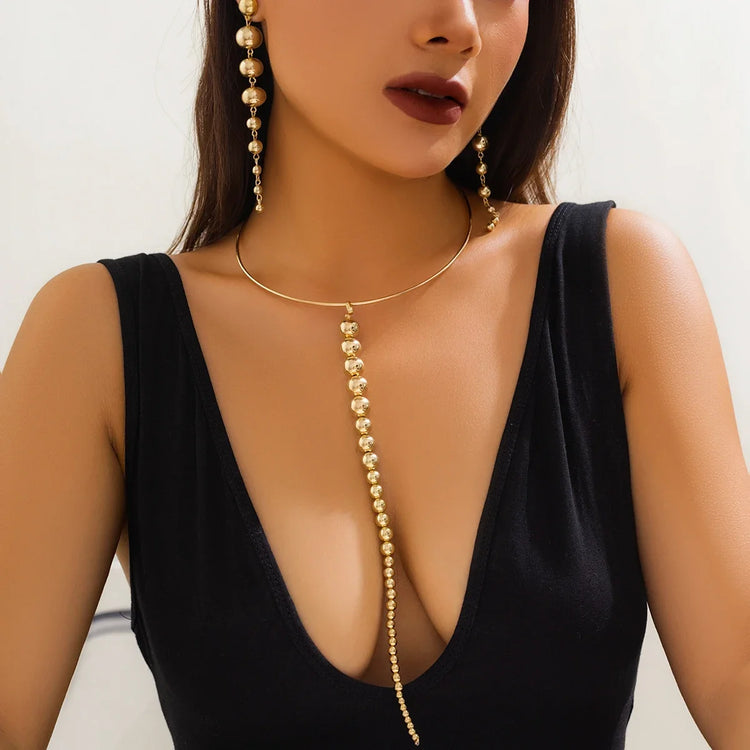 Big Ball Bead Chain Necklace Drop Earrings for Women - Ashmeetdesigns 