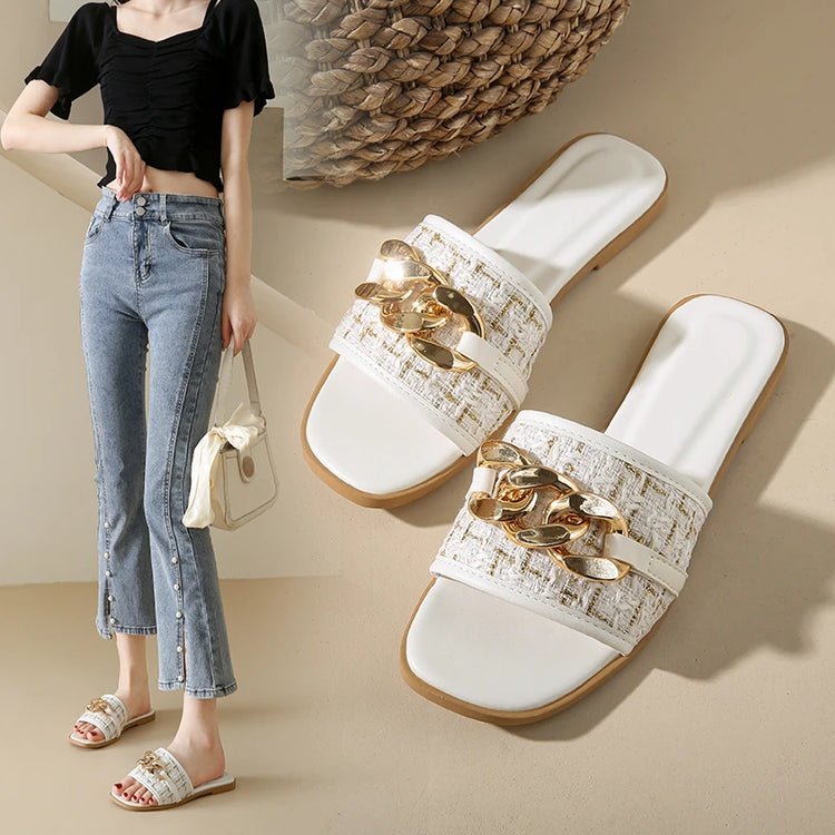 Trend Luxury Designer Chain Summer Slippers For Women