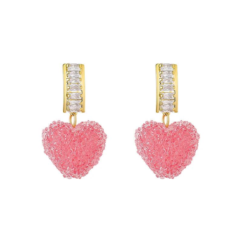 Trendy Lovely Pink Heart Dangle Earrings For Women  Jewelry