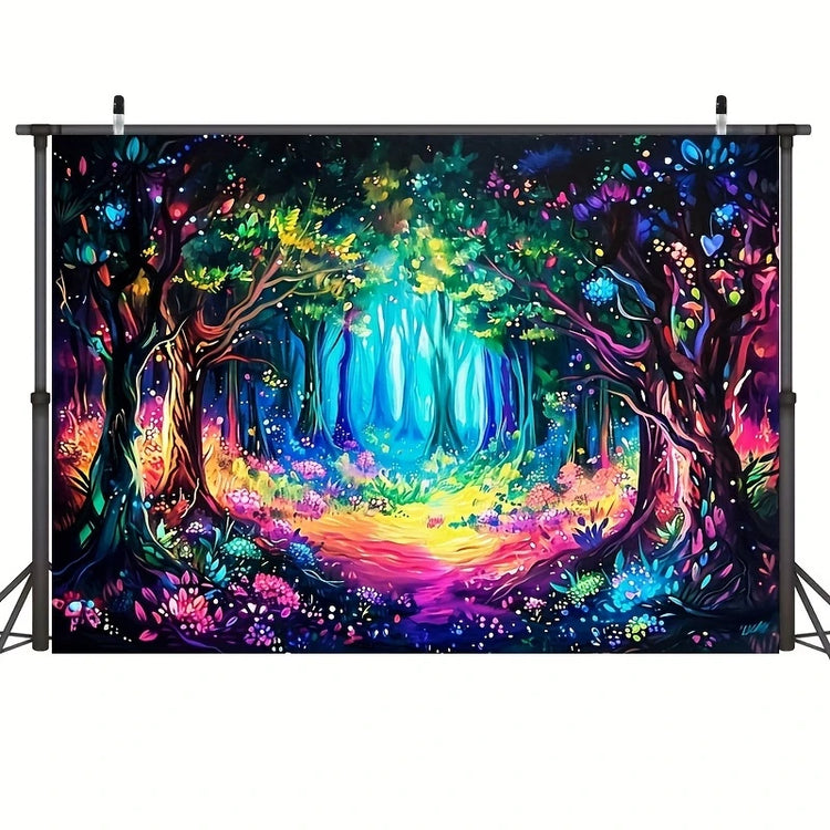 Magical forest with neon background cloth psychedelic plant wall hanging