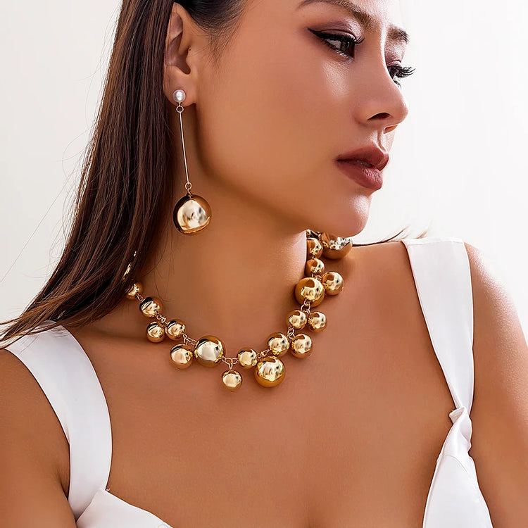 Big Ball Bead Chain Necklace Drop Earrings for Women - Ashmeetdesigns 