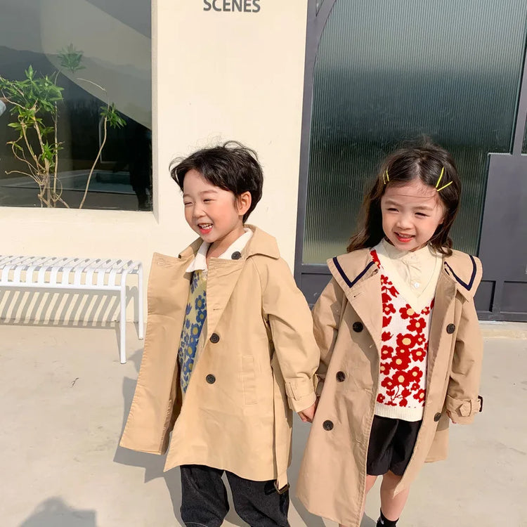 Down Collar Korea Solid Color Coat for Kids oy & girl