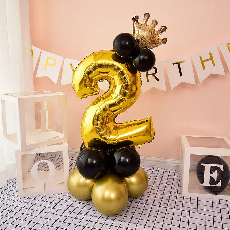 Happy Birthday Balloons  Chrome Gold Black 32inch