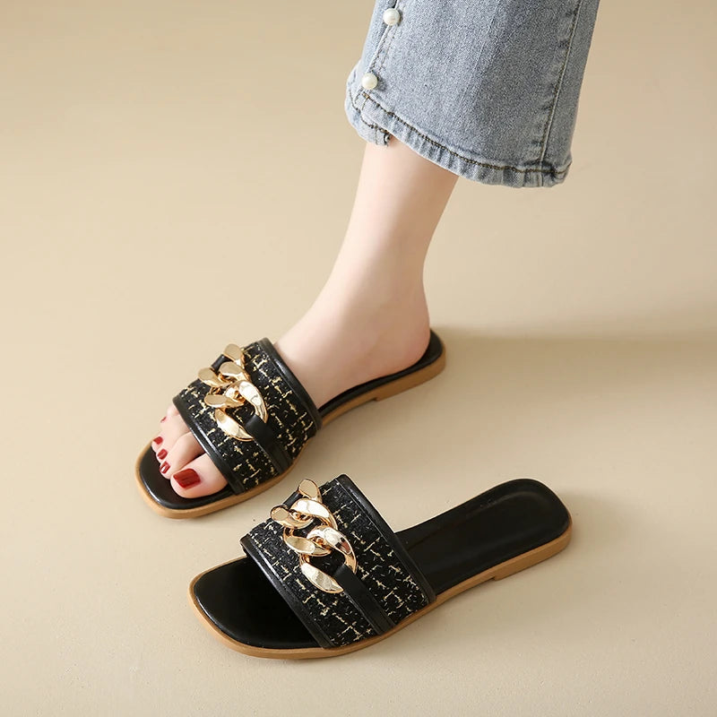 Trend Luxury Designer Chain Summer Slippers For Women