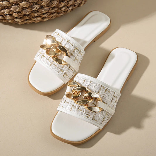 Trend Luxury Designer Chain Summer Slippers For Women