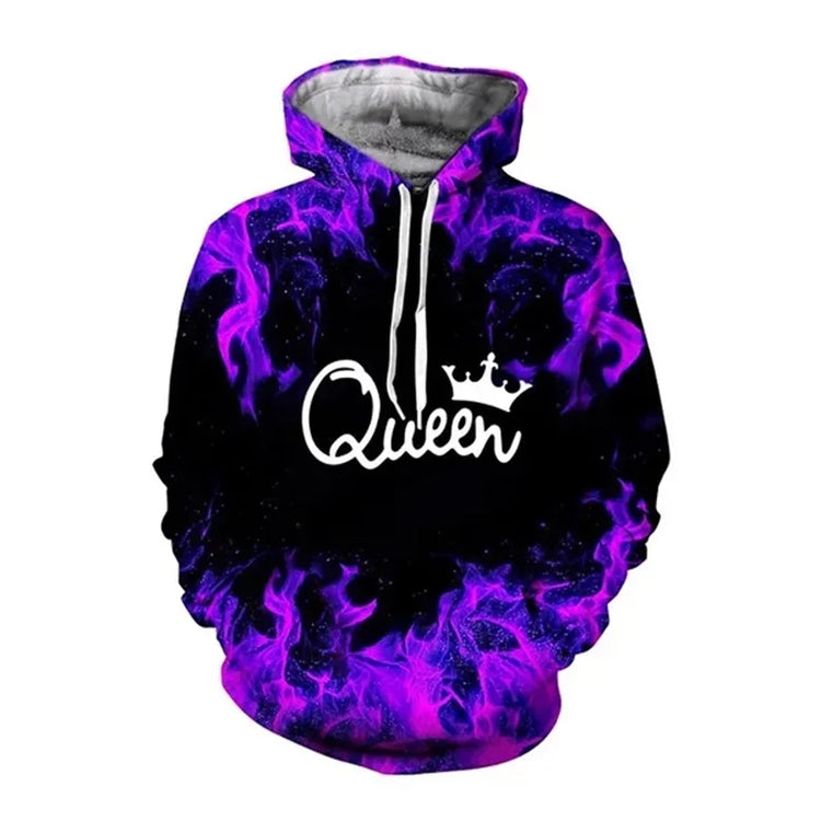 King 3D Print Trendy Matching Couple King And Queen Hoodies