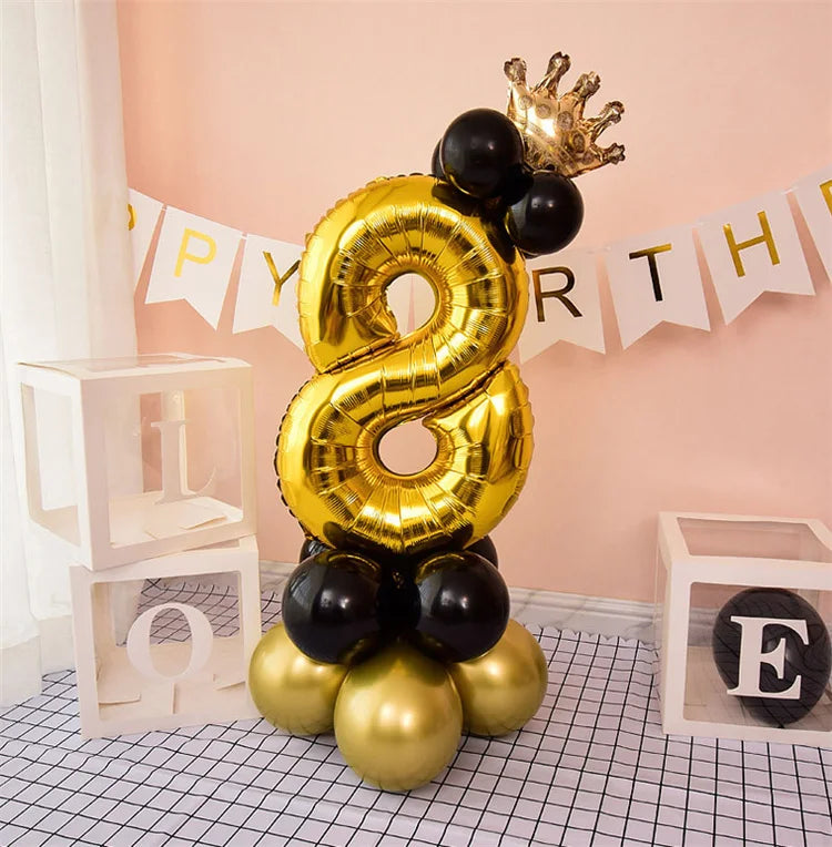 Happy Birthday Balloons  Chrome Gold Black 32inch