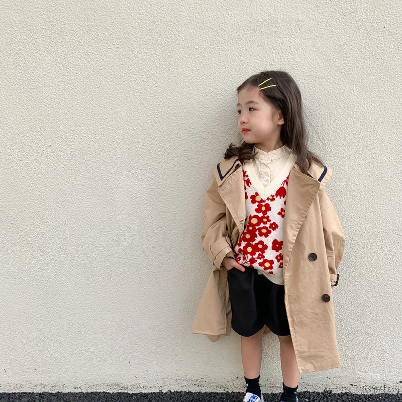 Down Collar Korea Solid Color Coat for Kids oy & girl