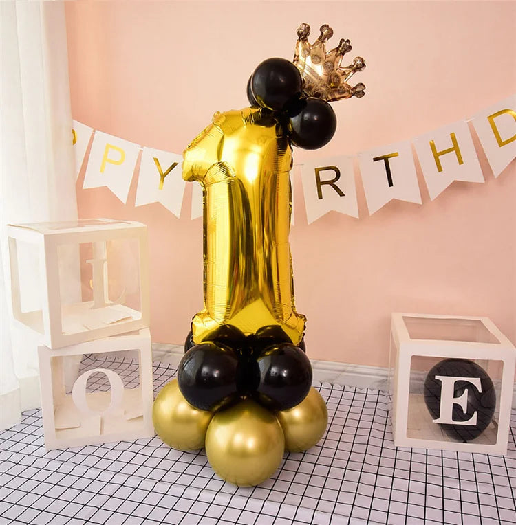 Happy Birthday Balloons  Chrome Gold Black 32inch