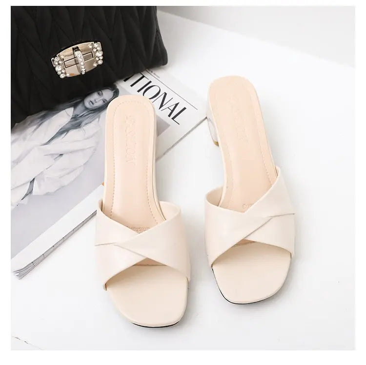 Simple Leather Square Heel Shoes Women