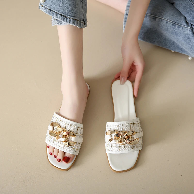 Trend Luxury Designer Chain Summer Slippers For Women