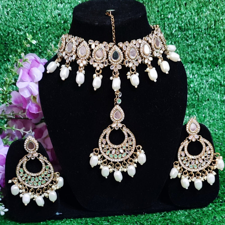 Mirror Set Necklace, Earing with Tikka