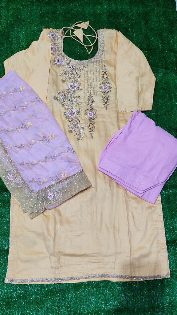 Soft cotton salwar with chinon, chiffon dupata suit neckwork, dupata work size 40(L)