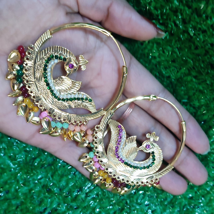 Bali pepalpatti morni with multicolour pearl work gold polish