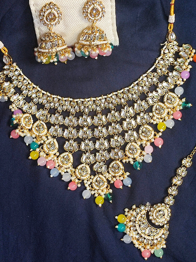 Kundan heavy necklace chumki with tikka