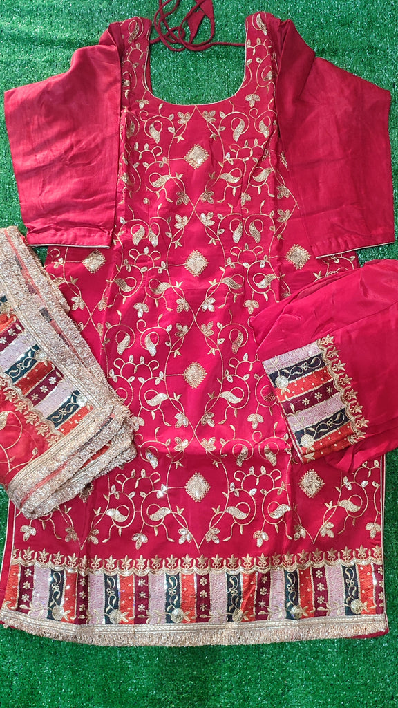 Heavy imboedry shirt salwar work with heavy imboedry orgenja dupatta red colour size 44(XXL)