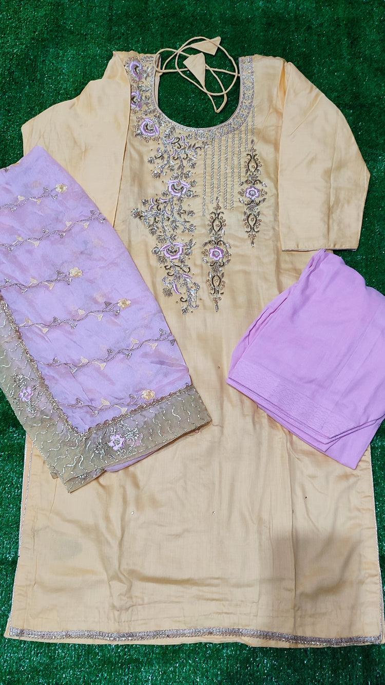 Soft cotton salwar with chinon, chiffon dupata suit neckwork, dupata work size 40(L)