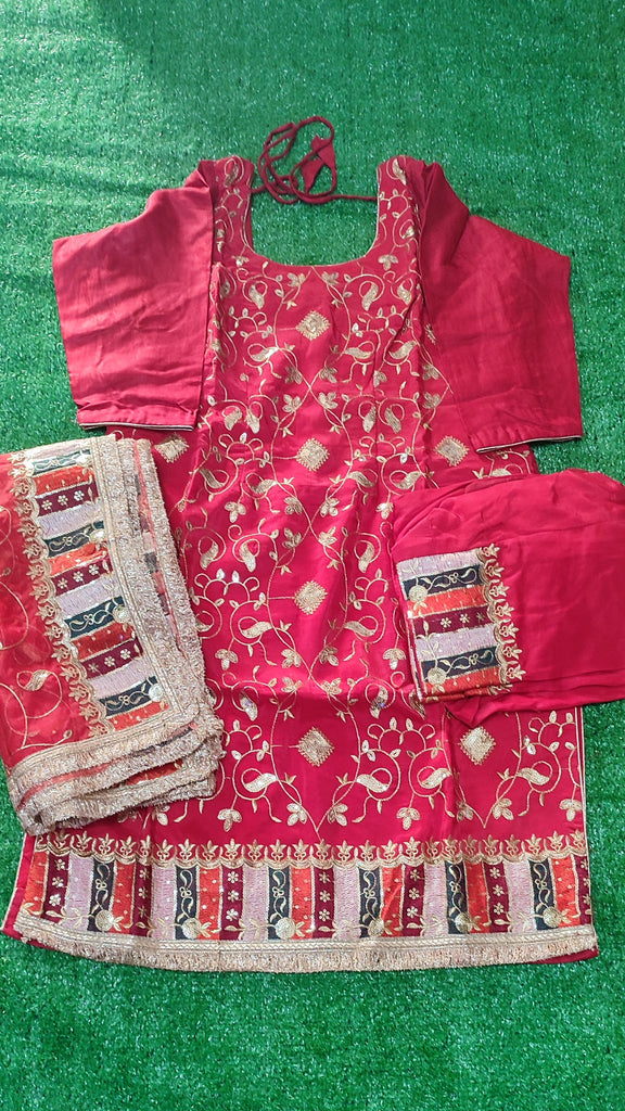 Heavy imboedry shirt salwar work with heavy imboedry orgenja dupatta red colour size 44(XXL)