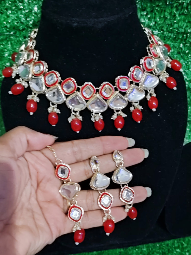 Kundan necklace earring with tikka