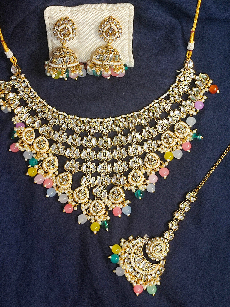 Kundan heavy necklace chumki with tikka