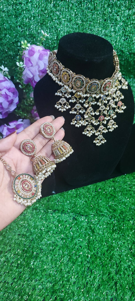 Beautiful Pakistani style necklace chumki with tikka