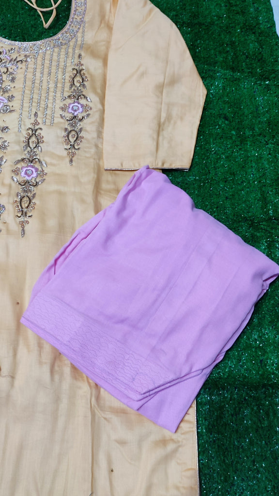 Soft cotton salwar with chinon, chiffon dupata suit neckwork, dupata work size 40(L)