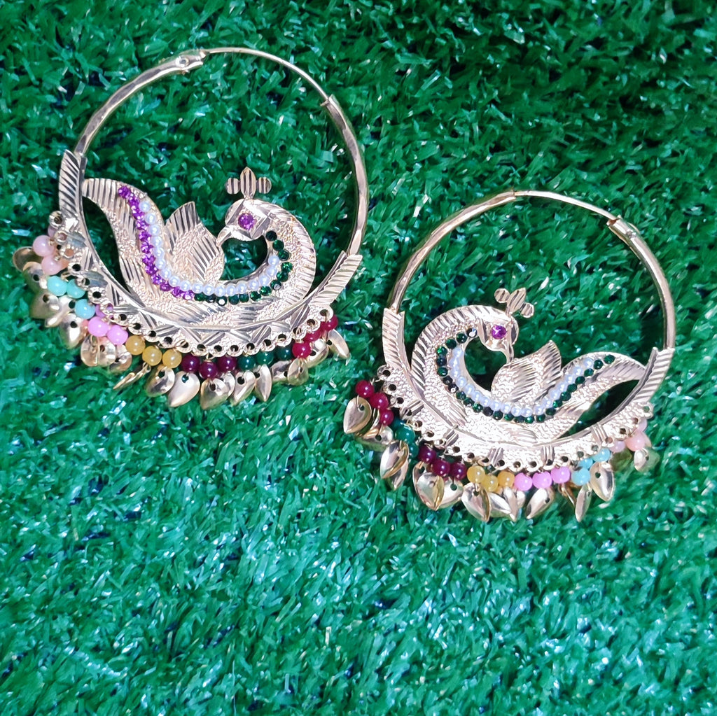 Bali pepalpatti morni with multicolour pearl work gold polish