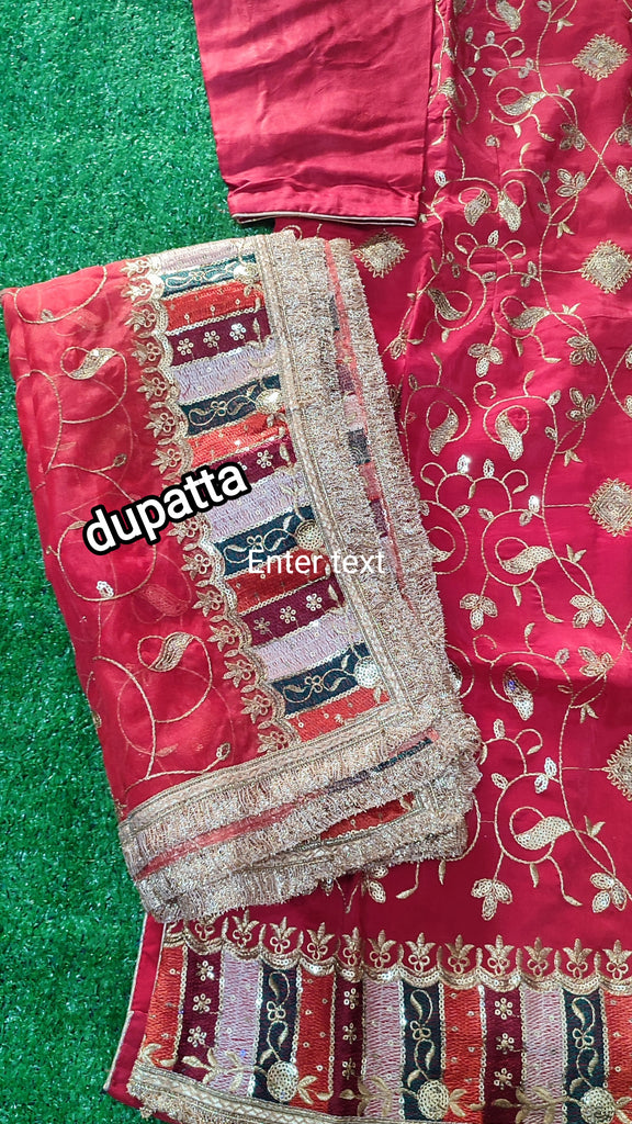 Heavy imboedry shirt salwar work with heavy imboedry orgenja dupatta red colour size 44(XXL)